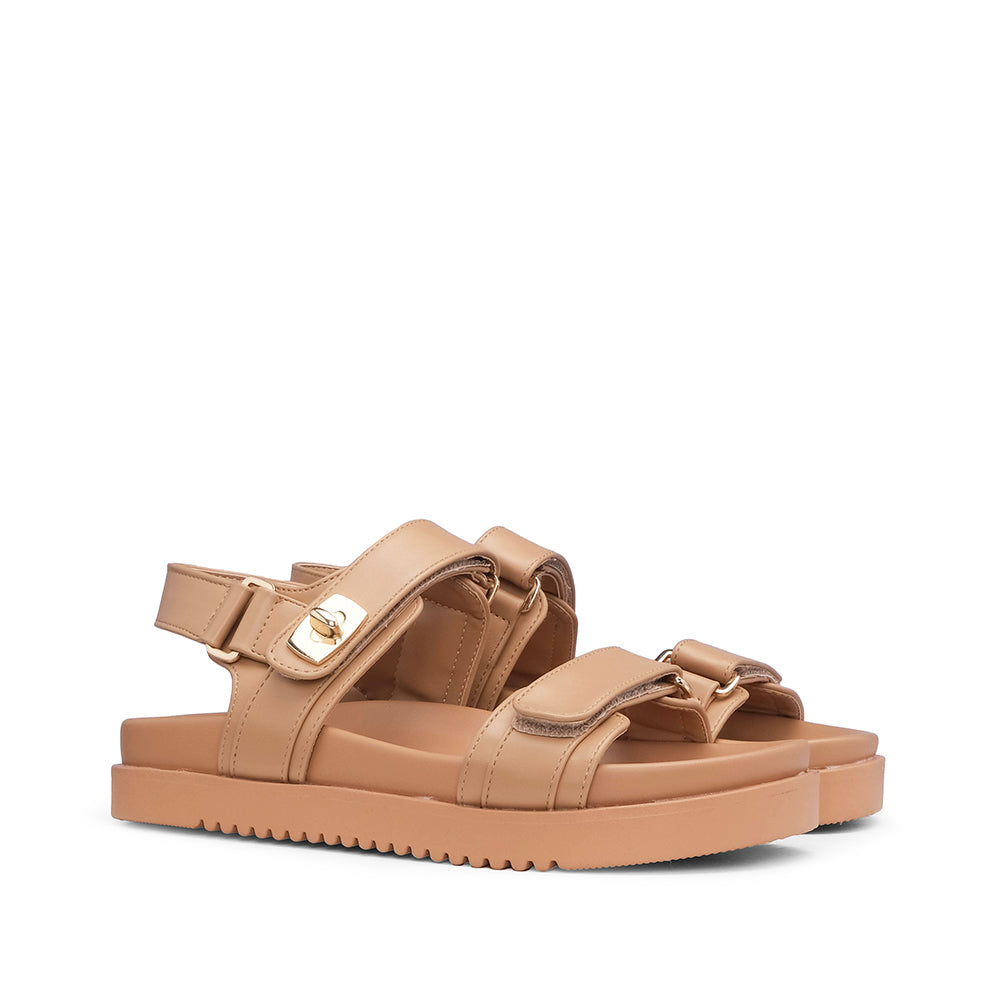 Sandália Salto Raso Mulher Camel