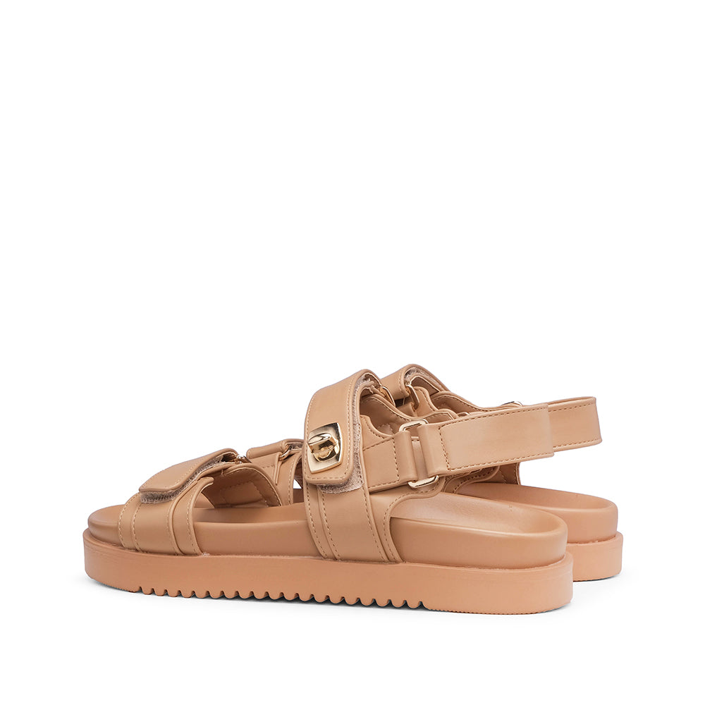 Sandália Salto Raso Mulher Camel