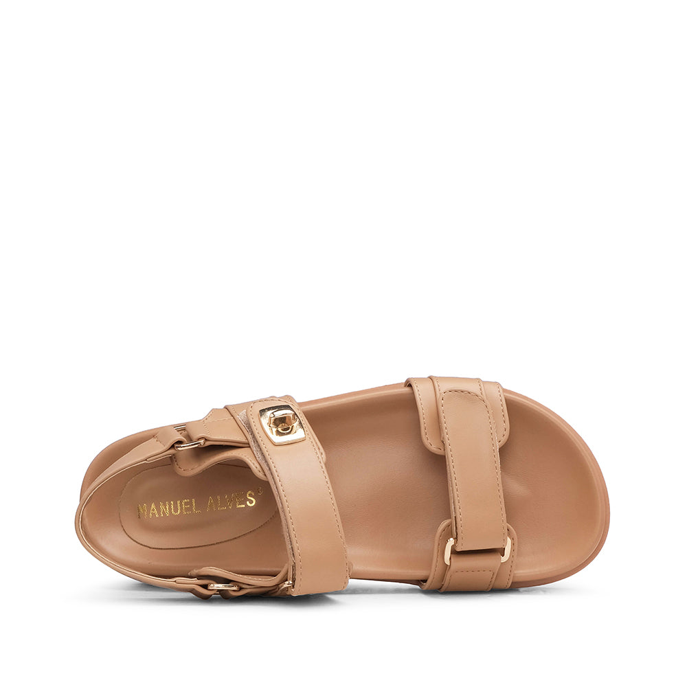 Sandália Salto Raso Mulher Camel