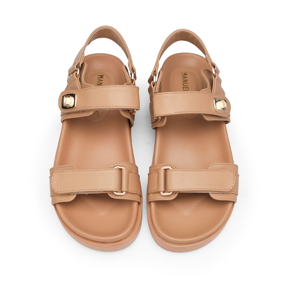 Sandália Salto Raso Mulher Camel