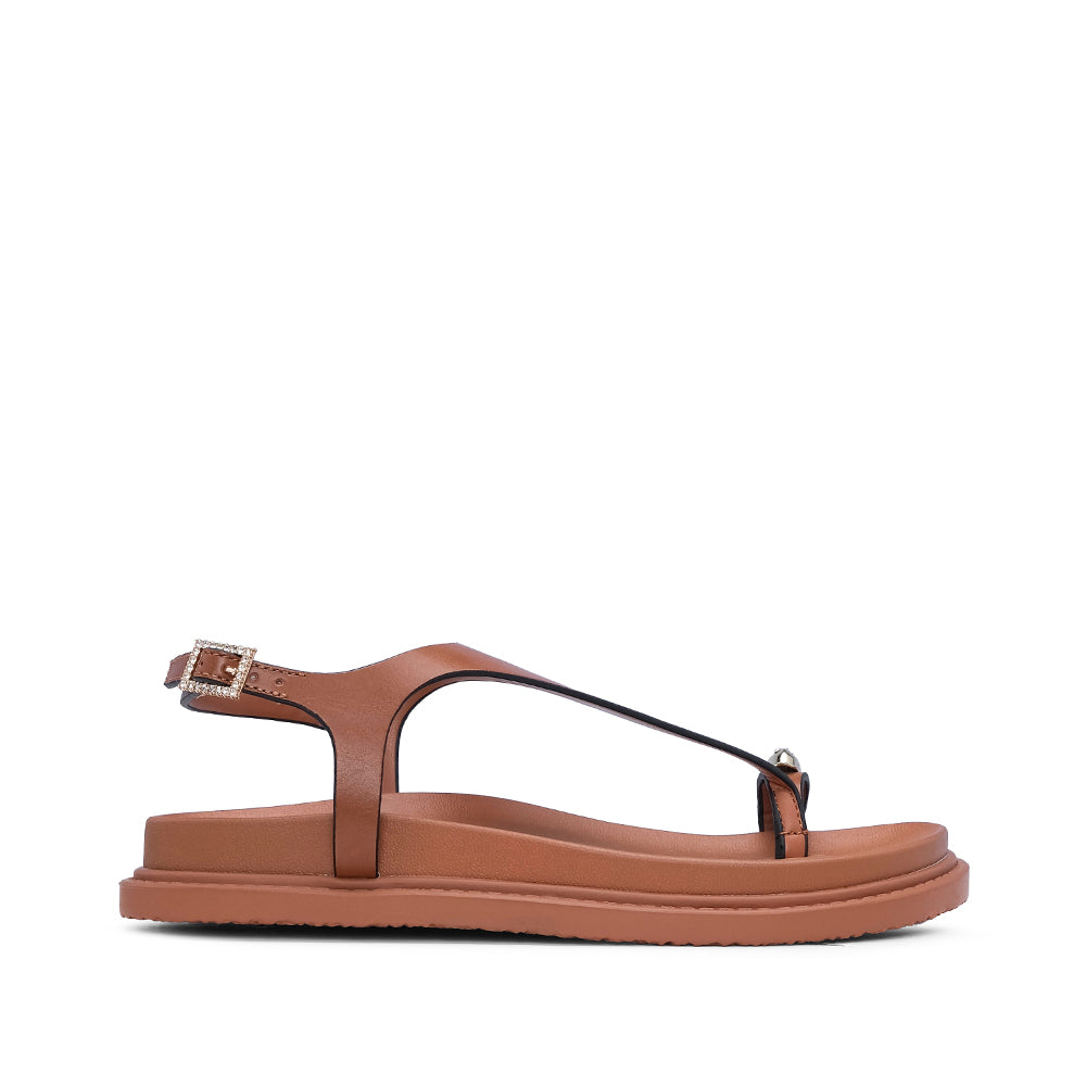 Sandália Salto Raso Mulher Camel