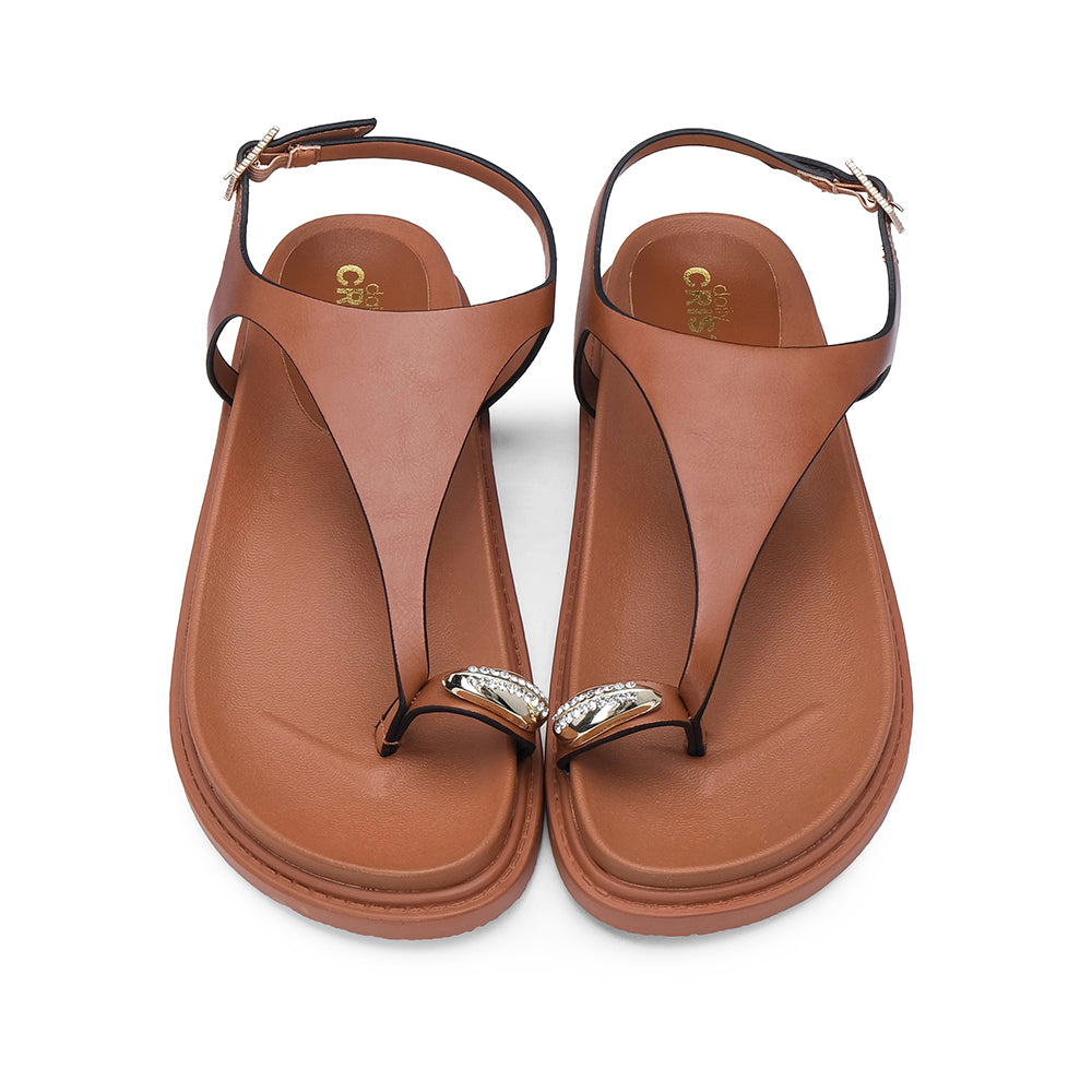 Sandália Salto Raso Mulher Camel