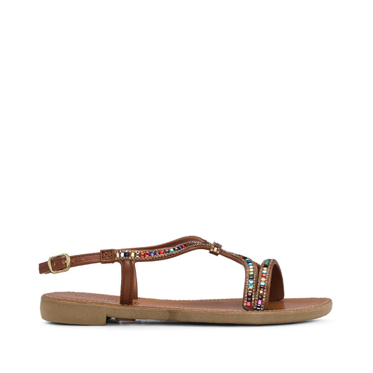 Sandália Salto Raso Mulher Camel