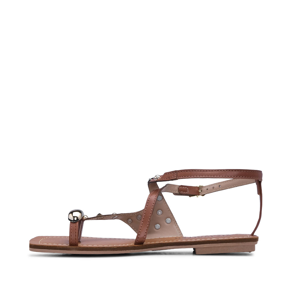 Sandália Salto Raso Mulher Camel