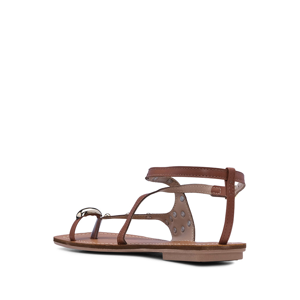 Sandália Salto Raso Mulher Camel