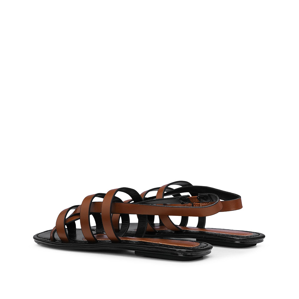 Sandália Salto Raso Mulher Camel