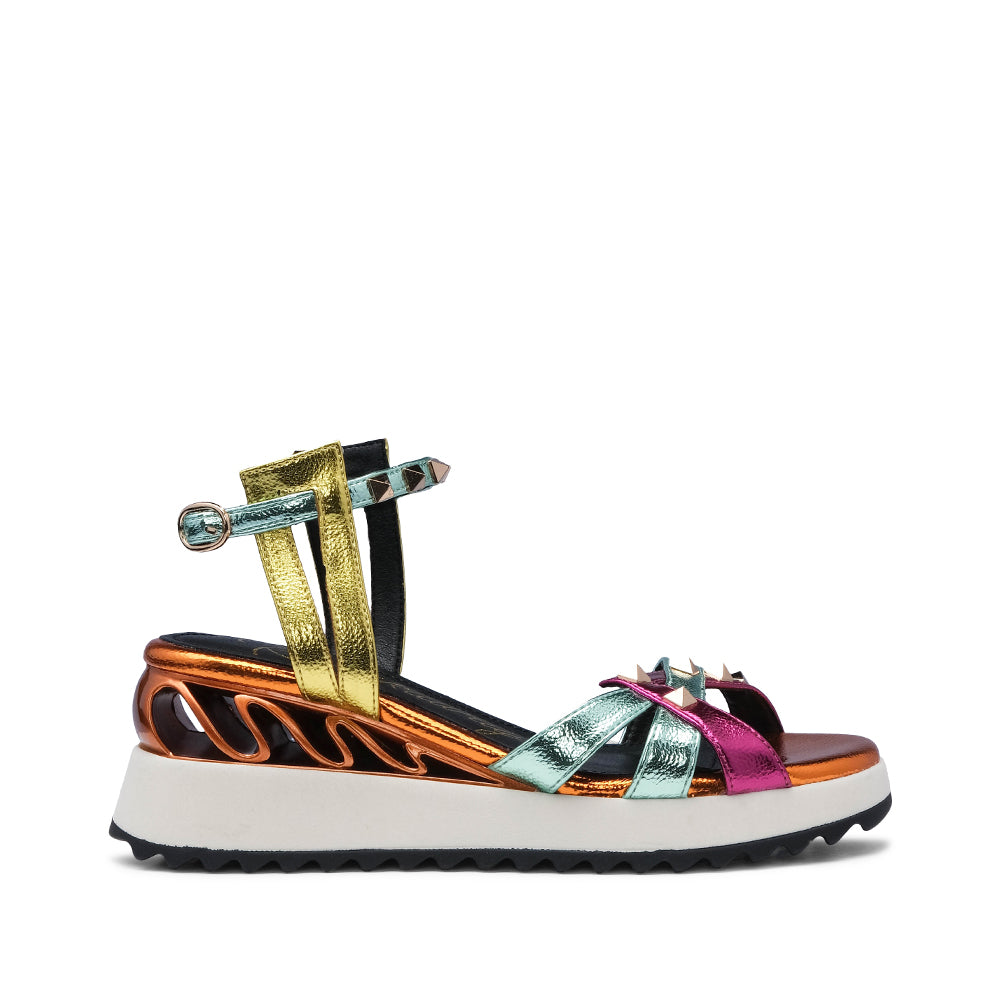 Sandália Salto Cunha Mulher Metalizado Multicolor