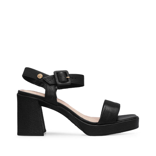 Women's Mid-Heel Sandal in Black Leather