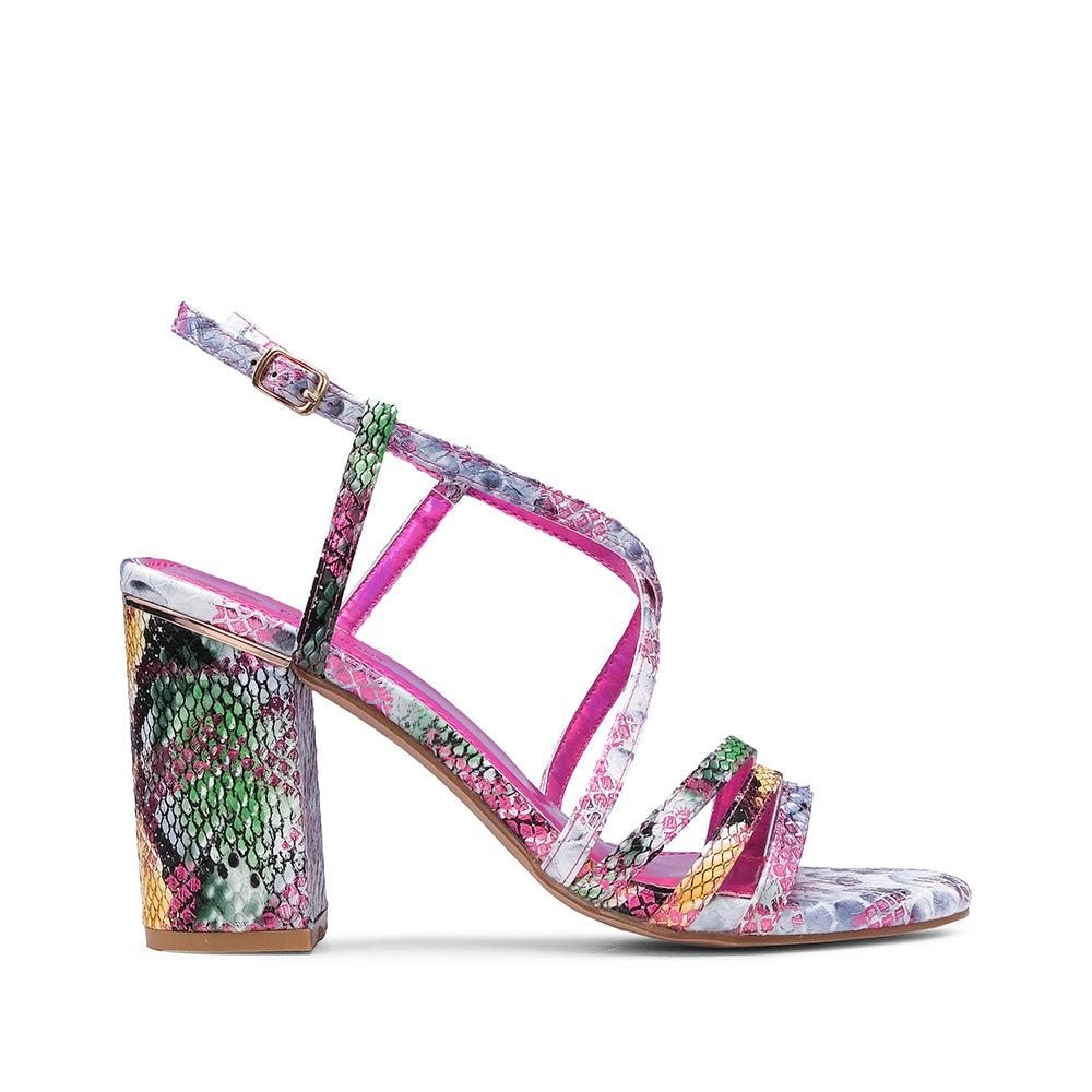 Sandália Salto Alto Mulher Animal Print Fuxia