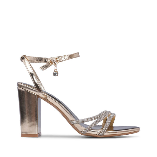 Women's High Heel Sandal in Metallic Gold