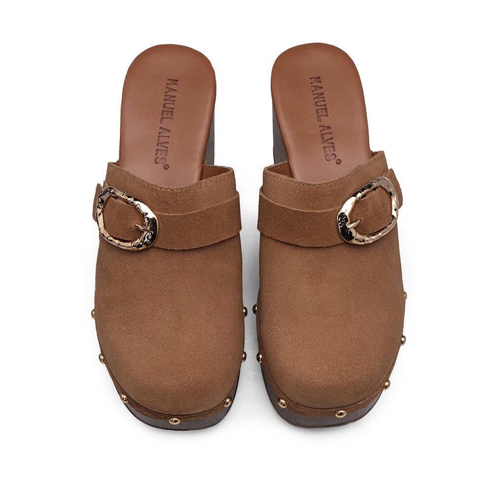 Soca Salto Cunha Mulher Camurça Camel