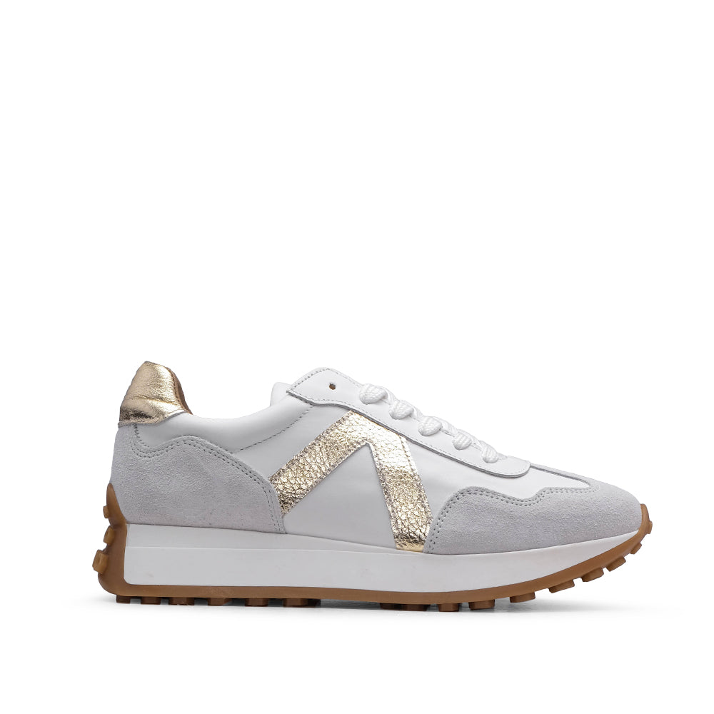 Sapatilha Casual Mulher Pele Branco E Ouro