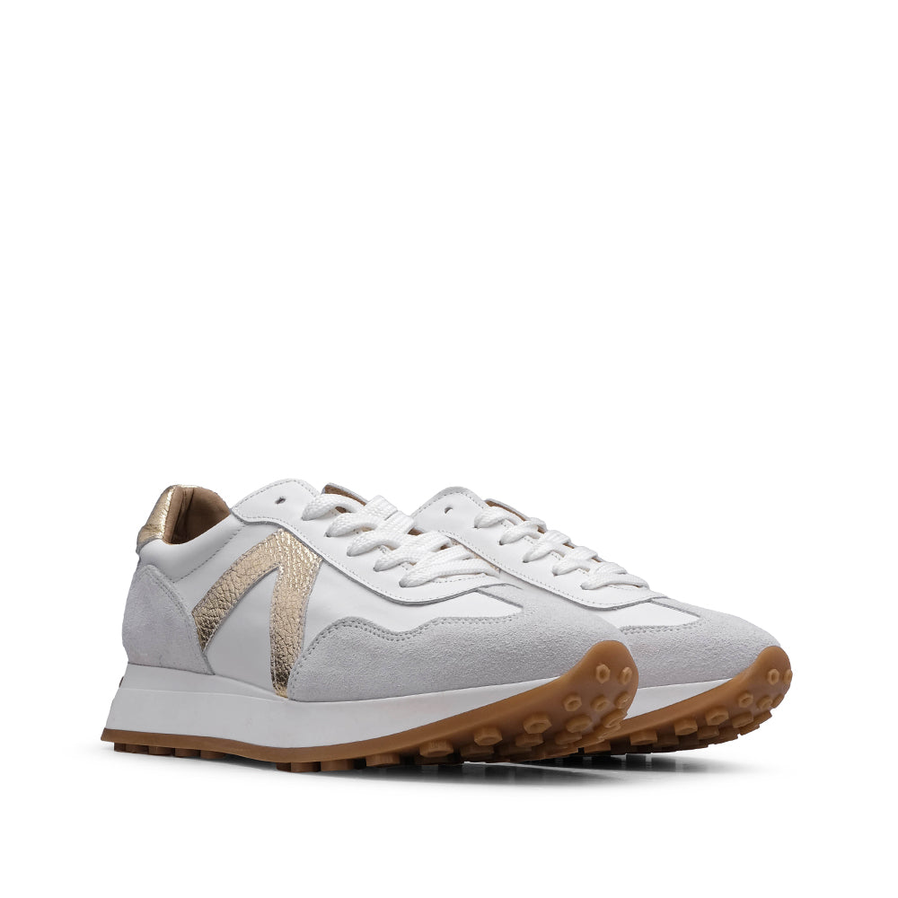 Sapatilha Casual Mulher Pele Branco E Ouro