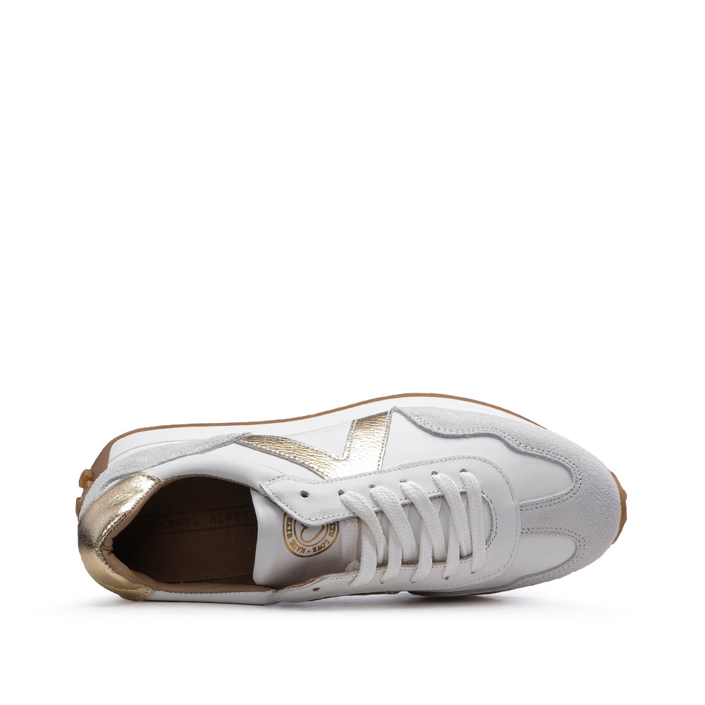 Sapatilha Casual Mulher Pele Branco E Ouro