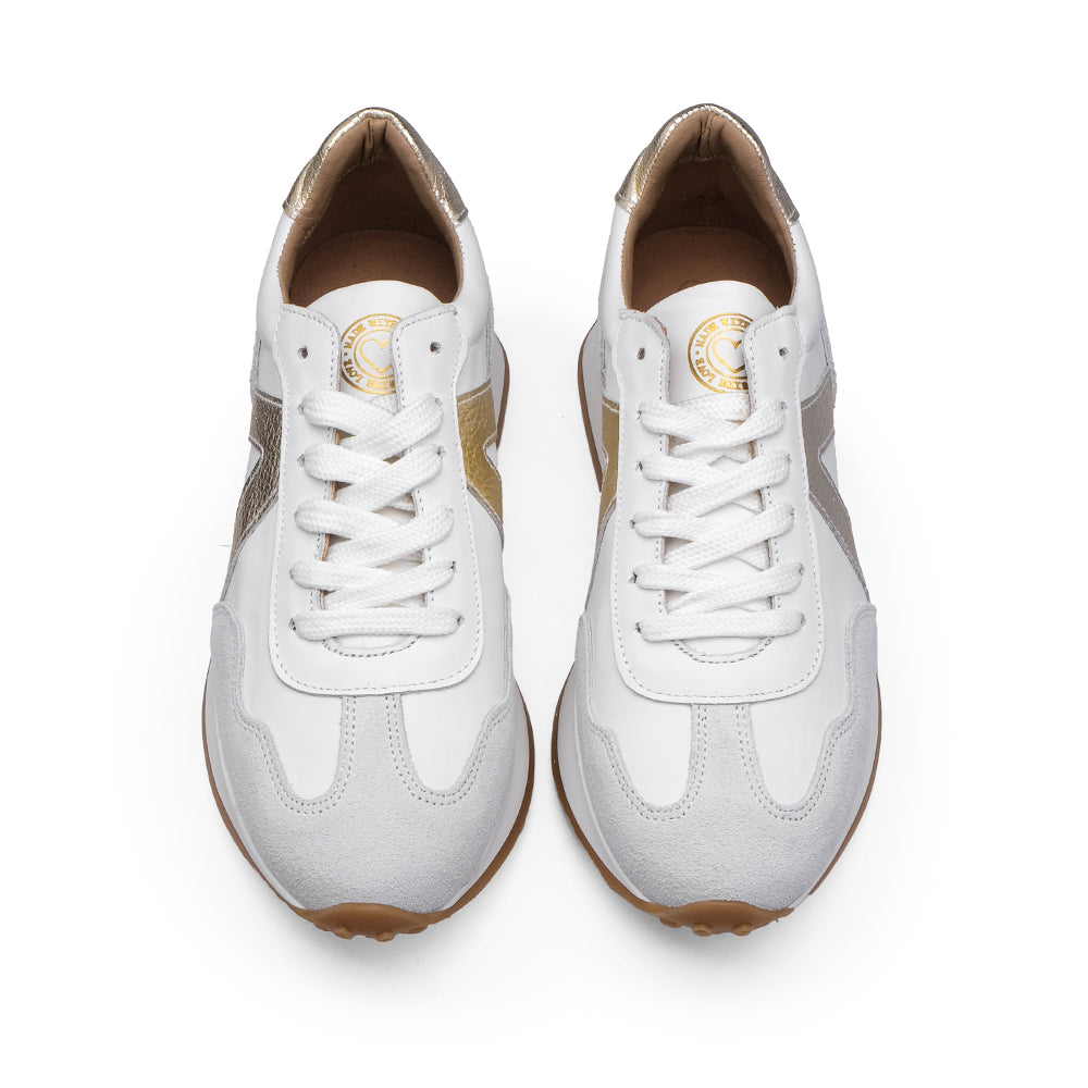 Sapatilha Casual Mulher Pele Branco E Ouro