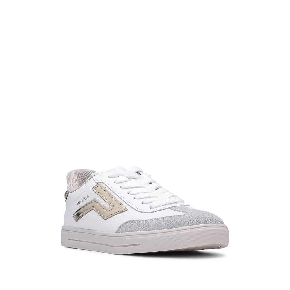 Sapatilha Casual Mulher Pele Branco E Ouro
