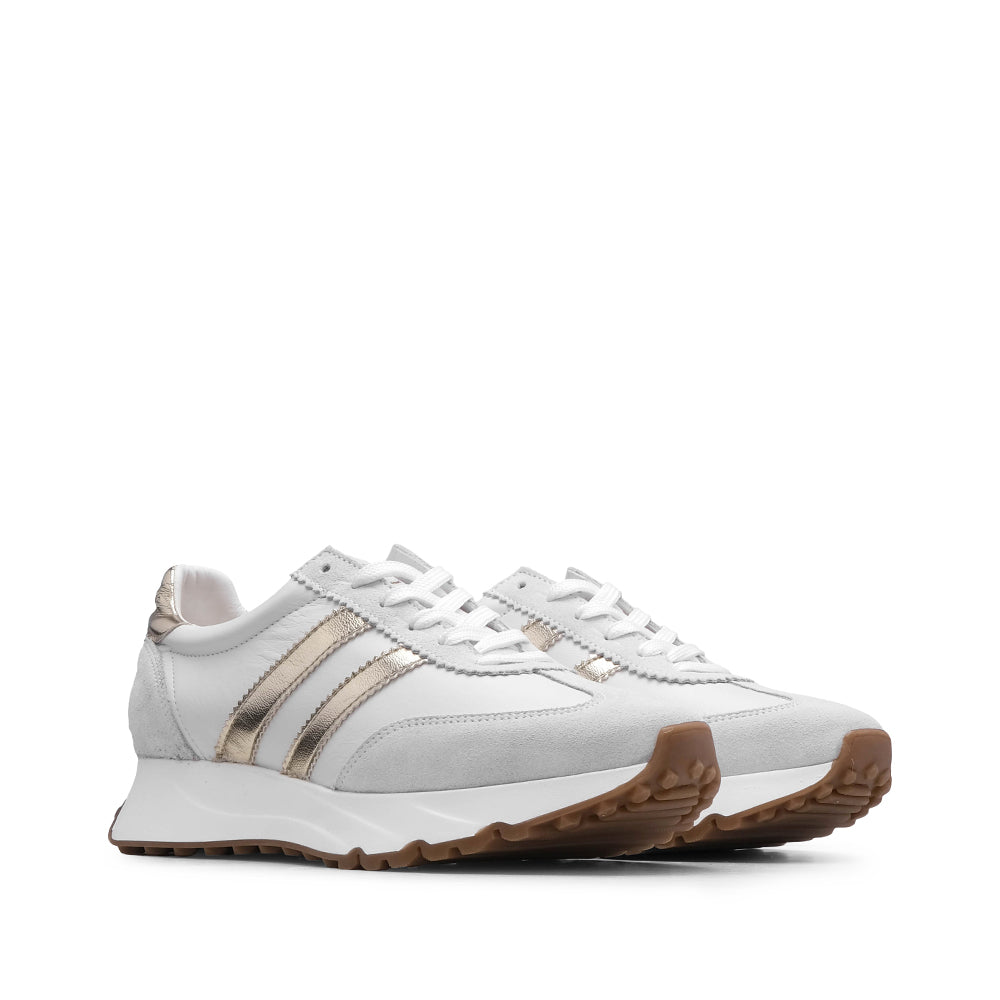Sapatilha Casual Mulher Camurça Branco E Ouro