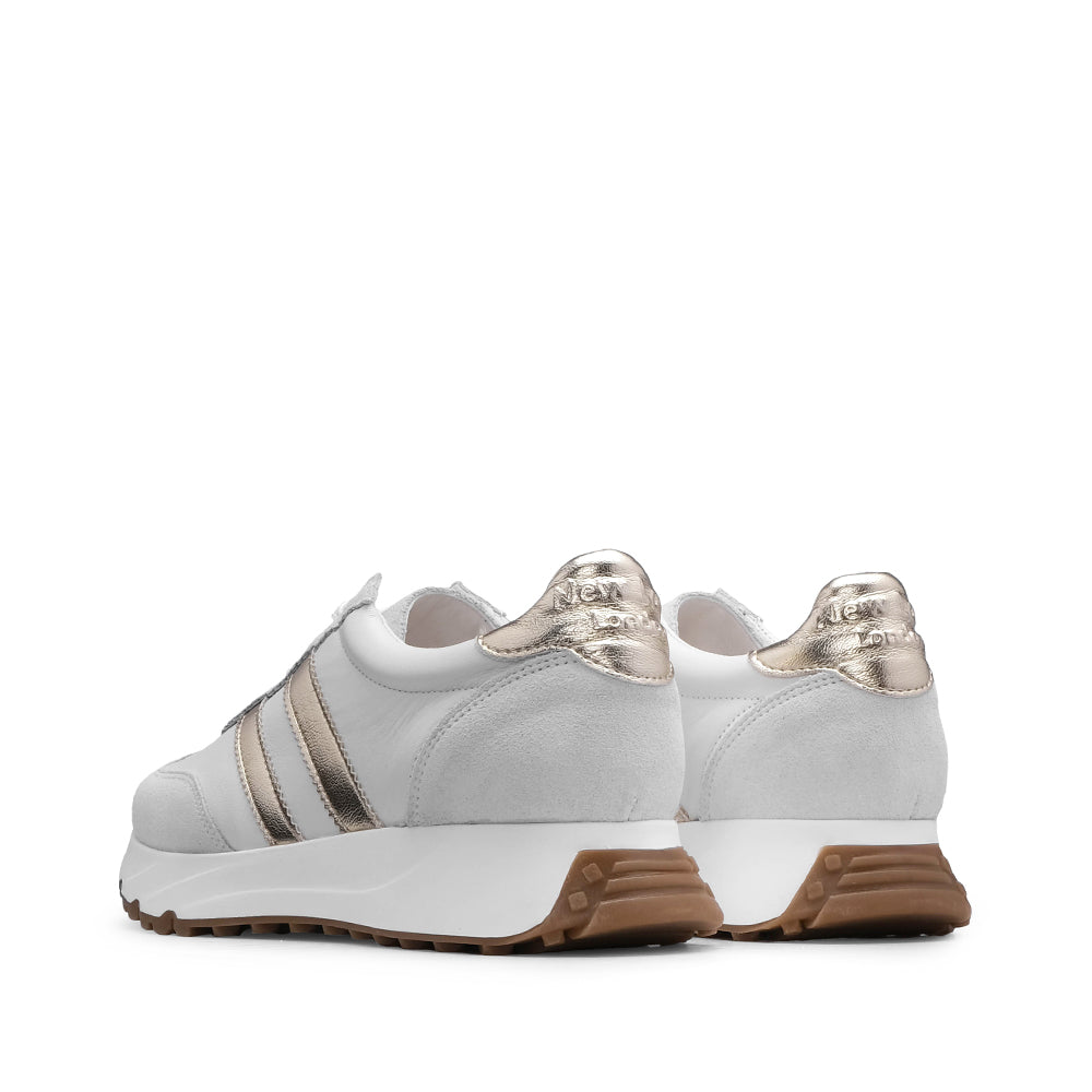 Sapatilha Casual Mulher Camurça Branco E Ouro