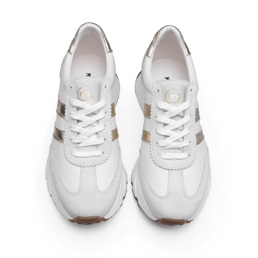 Sapatilha Casual Mulher Camurça Branco E Ouro