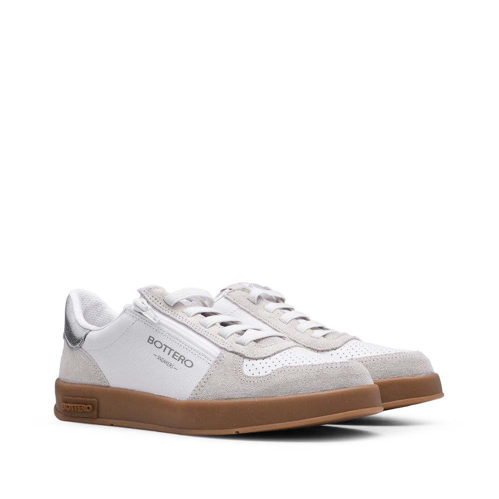 Sapatilha Casual Mulher Camurça Branco E Cinza