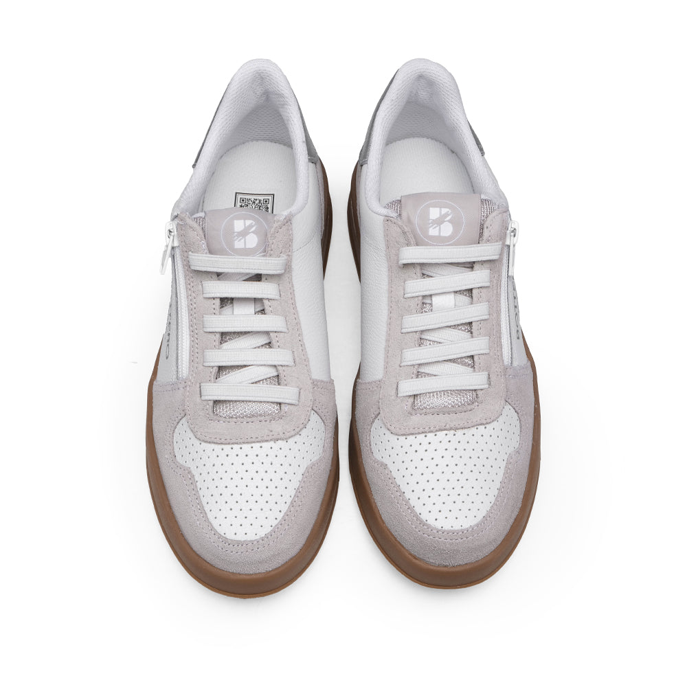 Sapatilha Casual Mulher Camurça Branco E Cinza