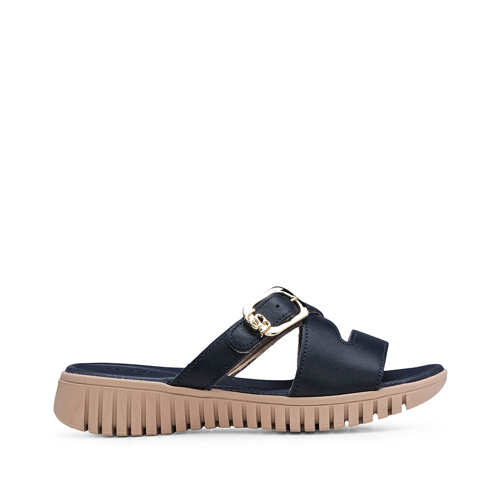 Chinelo Salto Raso Mulher Pele Azul Marinho