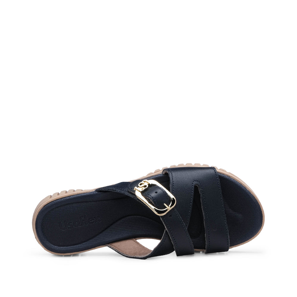 Chinelo Salto Raso Mulher Pele Azul Marinho
