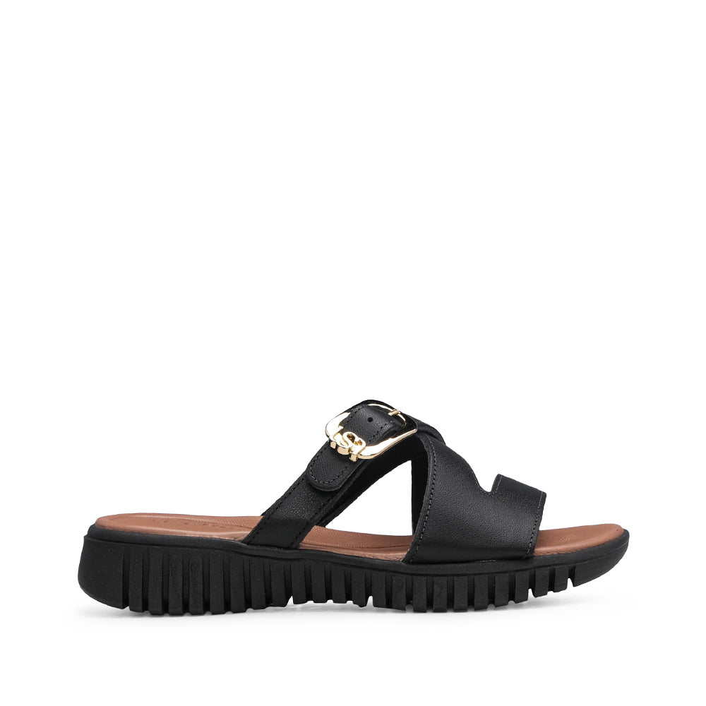 Chinelo Salto Raso Mulher Pele Preto