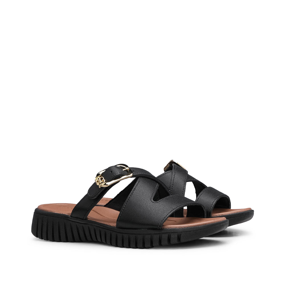 Chinelo Salto Raso Mulher Pele Preto