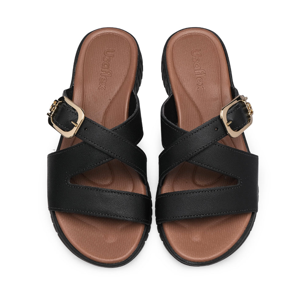Chinelo Salto Raso Mulher Pele Preto