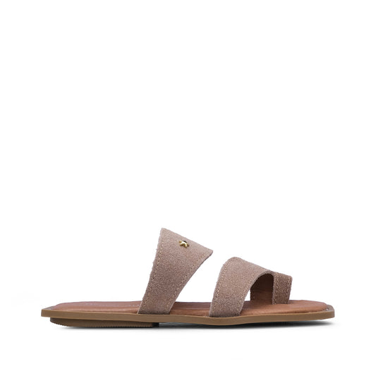 Chinelo Salto Raso Mulher Camurça Taupe