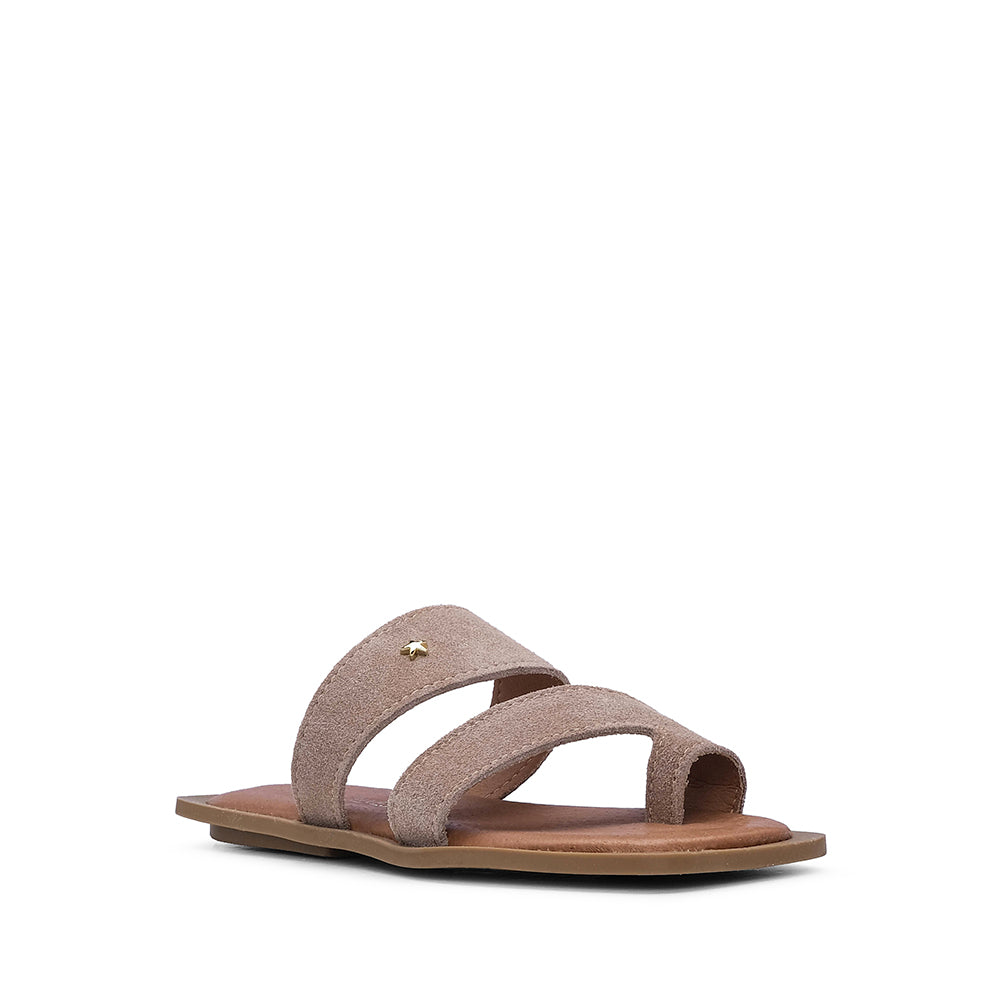 Chinelo Salto Raso Mulher Camurça Taupe