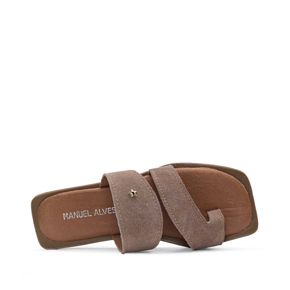 Chinelo Salto Raso Mulher Camurça Taupe
