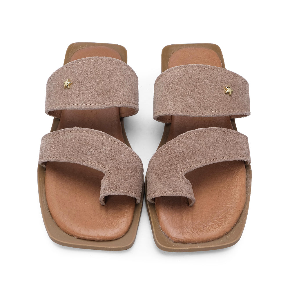 Chinelo Salto Raso Mulher Camurça Taupe
