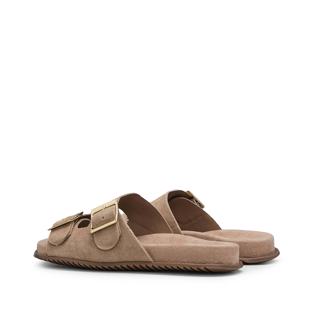 Chinelo Salto Raso Mulher Camurça Bege