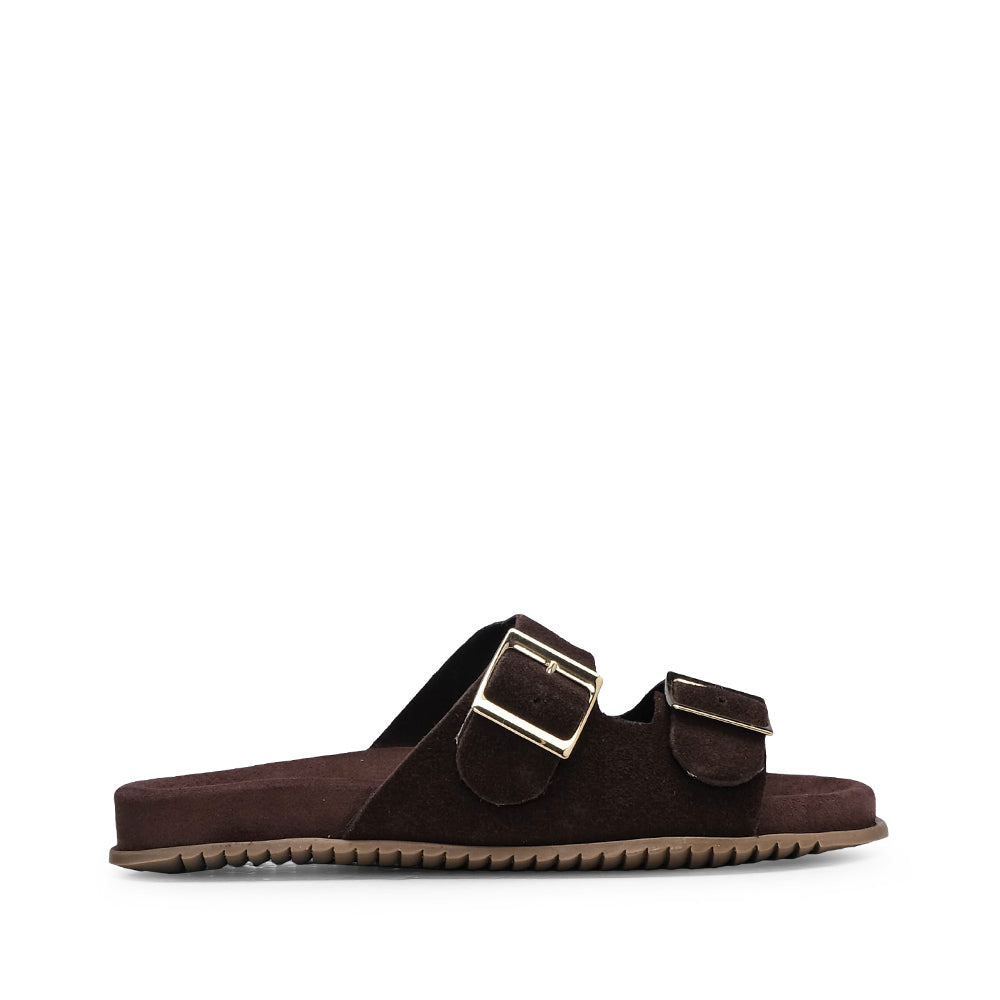Chinelo Salto Raso Mulher Camurça Castanho