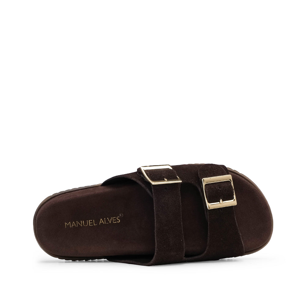 Chinelo Salto Raso Mulher Camurça Castanho