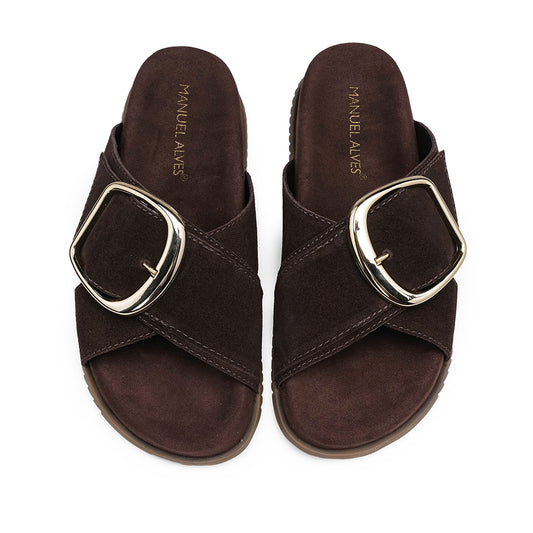 Chinelo Casual Mulher Camurça Castanho