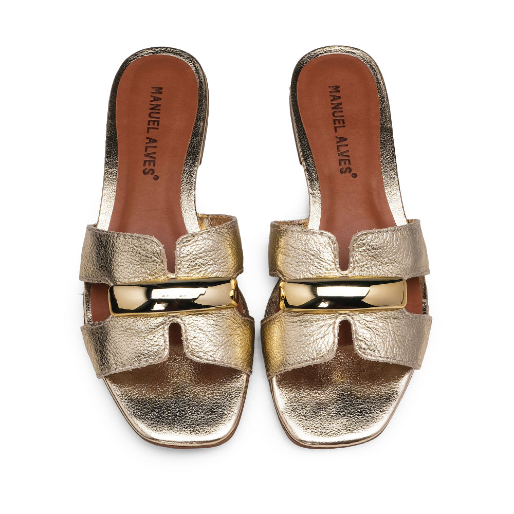 Chinelo Salto Raso Mulher Metalizado Dourado