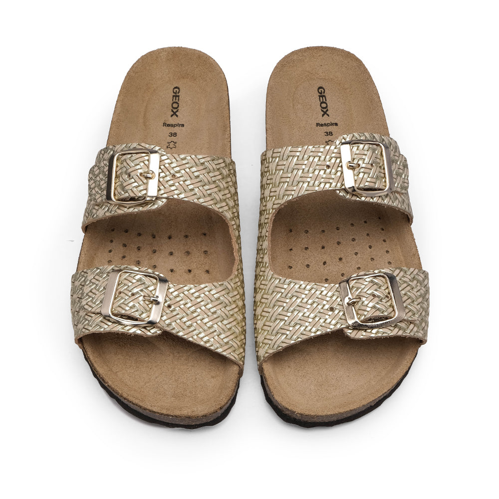 Chinelo Casual Mulher Gravado Dourado