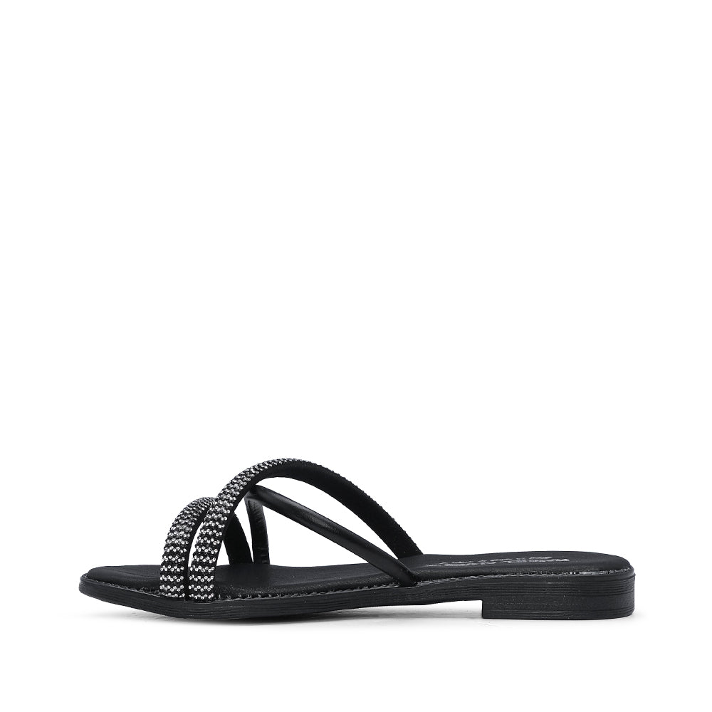 Chinelo Com Glitter Casual Mulher Pele  Preto