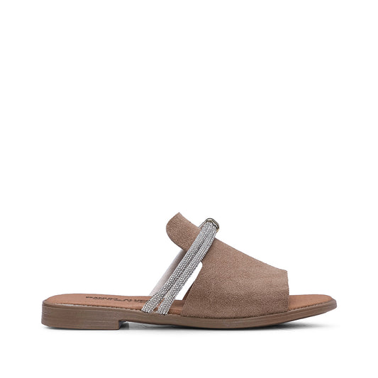 Chinelo Com Glitter Casual Mulher Camurça Taupe