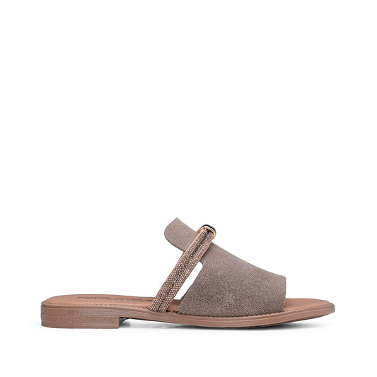 Women's Casual Glitter Flip Flops Suede Taupe