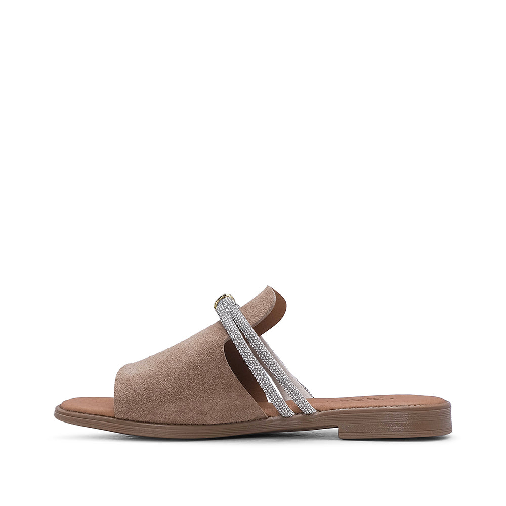 Chinelo Com Glitter Casual Mulher Camurça Taupe