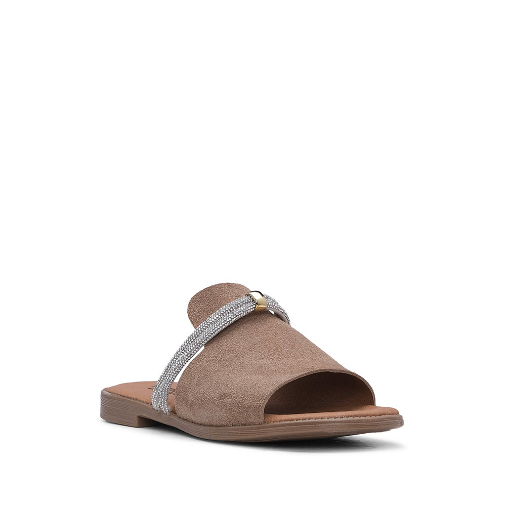 Chinelo Com Glitter Casual Mulher Camurça Taupe