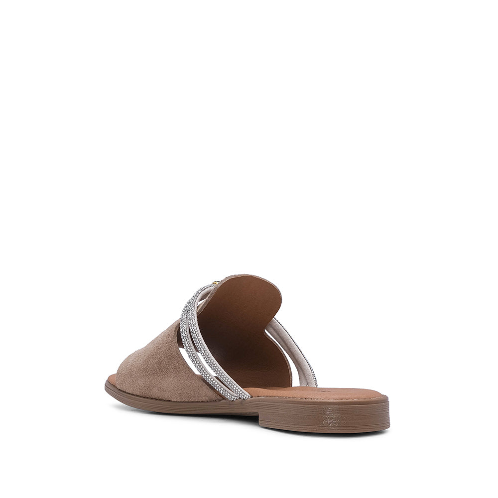 Chinelo Com Glitter Casual Mulher Camurça Taupe