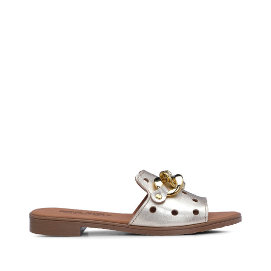 Chinelo Casual de Mulher Com Aplicação Metálica Dourado