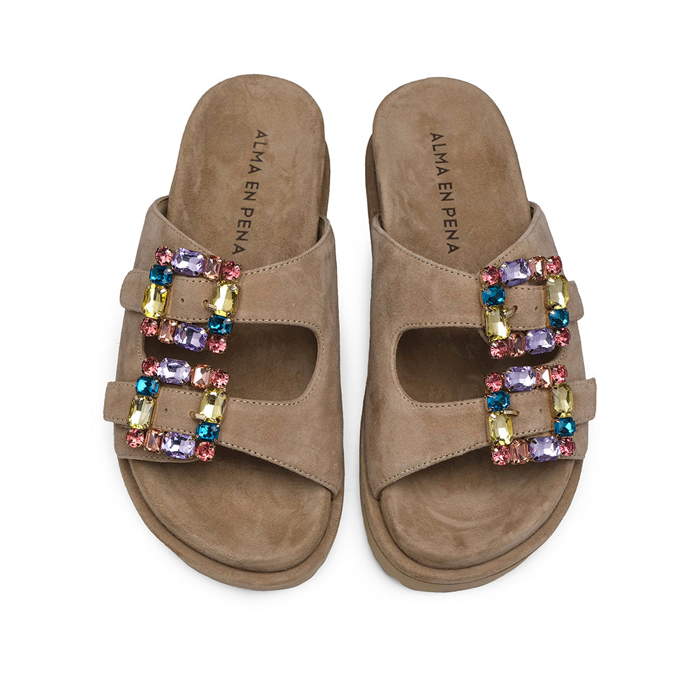 Chinelo Casual Mulher Camurça Bege