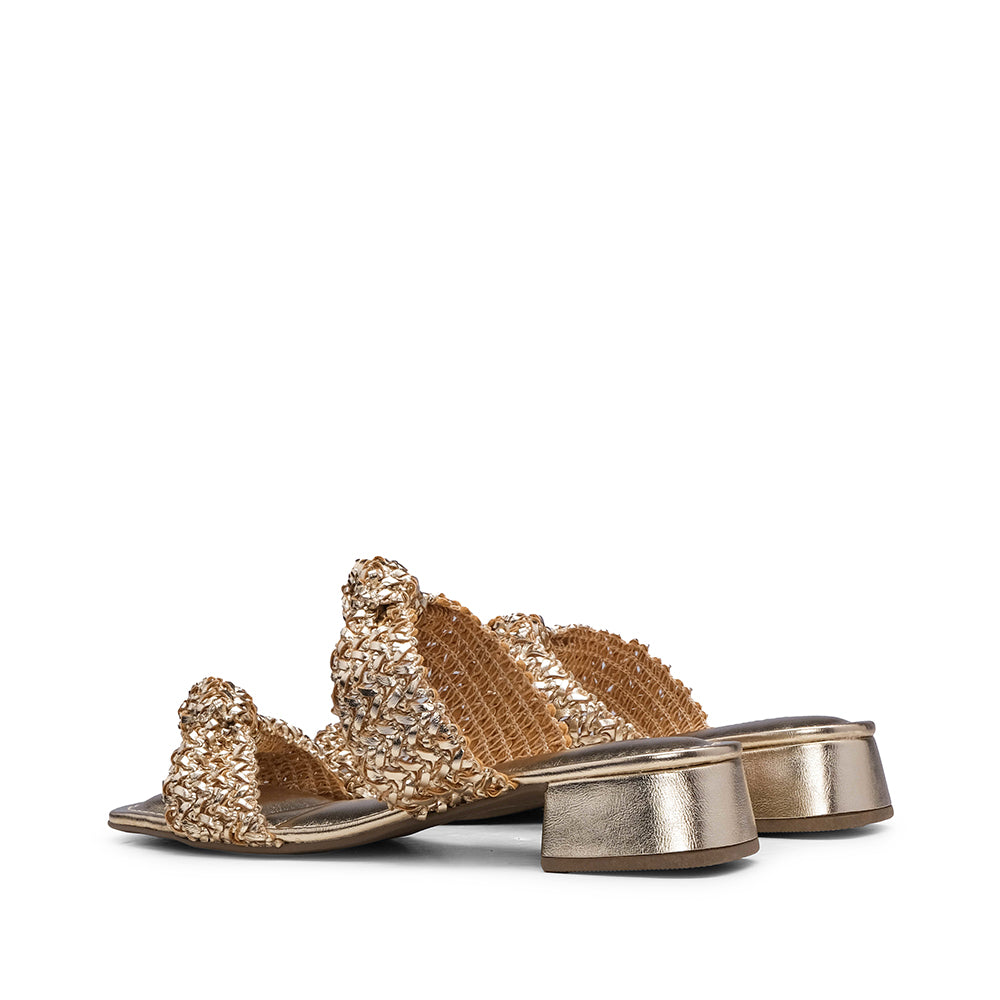 Sandália Salto Médio Mulher Metalizado Dourado