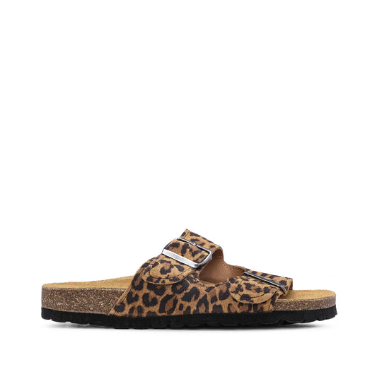 Chinelo Salto Raso Mulher Camurça Leopardo